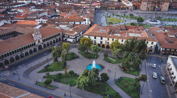 istock Aerial view at Regocijo Square in Cusco, Peru 1594457697