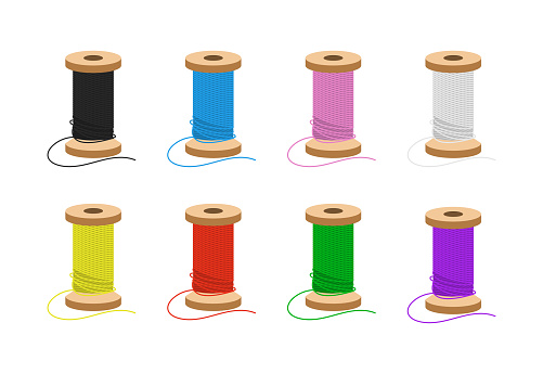 Spool of thread multicolored set flat vector illustration