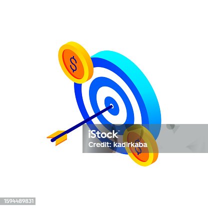 istock Vector Illustration of Fund Target Isometric Icon and Three Dimensional Design. Money, Coin, Budget, Investment, Dollar Sign. 1594489831