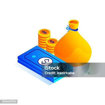 istock Vector Illustration of Wealth Isometric Icon and Three Dimensional Design. Money, Coin, Budget, Investment, Dollar Sign. 1594491912