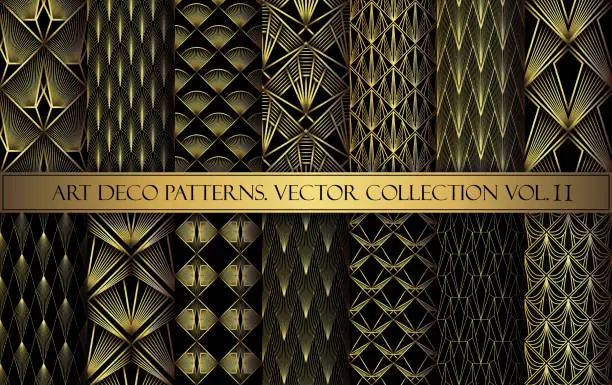 Vector illustration of Art Deco Patterns set. Vector backgrounds collection in the 1920s style