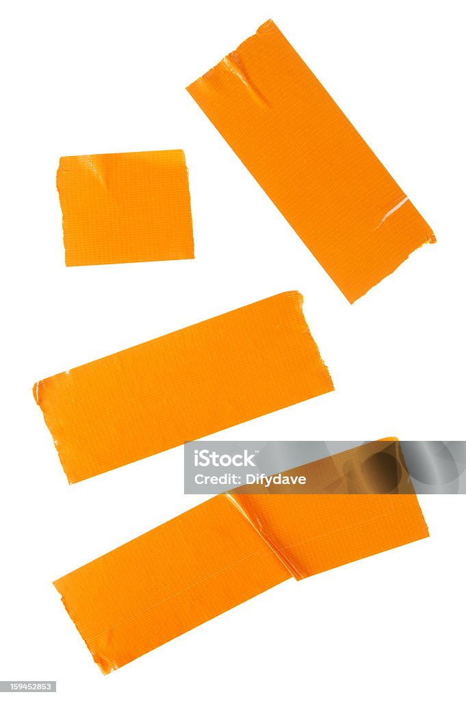 Arancio pezzi di nastro del condotto isolato su bianco - Foto stock royalty-free di Nastro telato