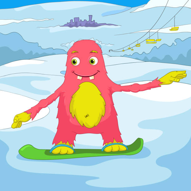 lustige monster. - snowboard extreme sports speed motion stock-grafiken, -clipart, -cartoons und -symbole