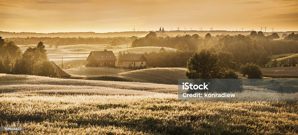 Rolling Hills-lejanía Farmland paisaje al atardecer - Foto de stock de Trigo libre de derechos