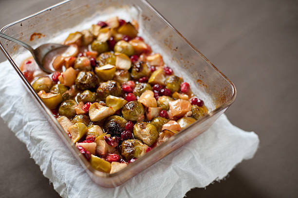Brusseles Sprouts, Cranberries, and Apples stock photo