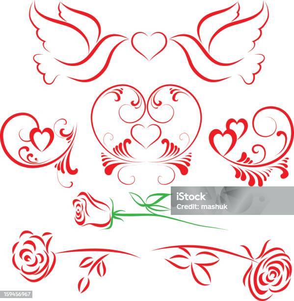 Valentine Elements Stock Illustration - Download Image Now - In Silhouette, Rose - Flower, Abstract