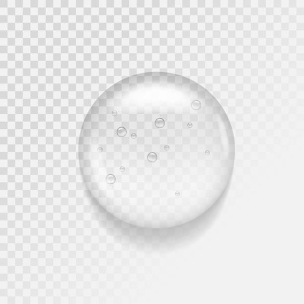 illustrations, cliparts, dessins animés et icônes de goutte de gel de sérum liquide. gouttelette de produit cosmétique transparente ronde. texture claire de l’huile essentielle de beauté. crème acide d’eau à bulles - bubbled