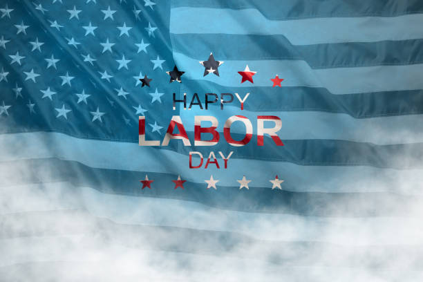 Happy Labor day vector illustration, Beautiful USA flag on blue background. stock photo