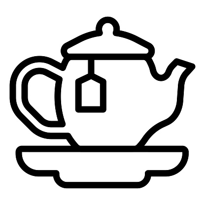 Teapot with tea bag line icon, englishbreakfast concept, teapot with tea vector sign on white background, teapot outline style mobile concept web design. Vector graphics