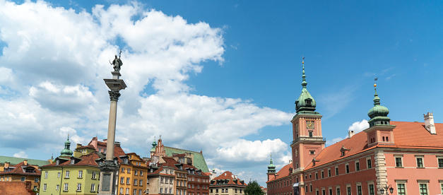 Wide shot of the Old Town square in Warsaw, Poland
