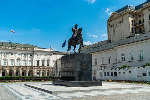 Warsaw, Poland - July 2, 2023: The Monument of Józef Poniatowski in Warsaw, Poland