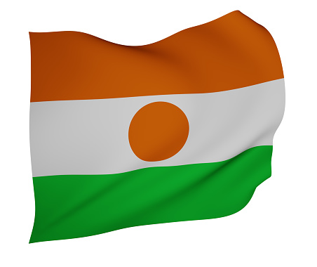3d render illustration of Flag of Republic of the Niger isolated over white background.