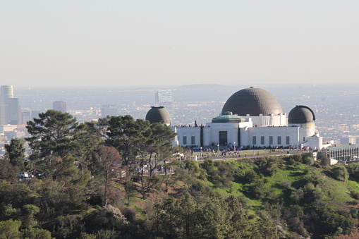The Griffith Observatory located on the south slope of Mount Hollywood in Griffith Park. The Observatory is literally in the center of the city in metropolitan Los Angeles, California.