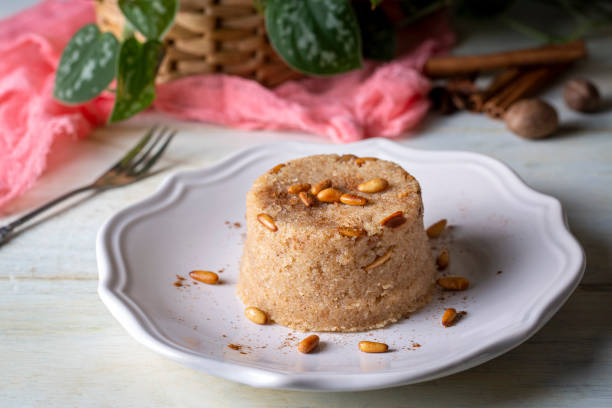 istock Traditional Turkish semolina sweet desert halva (Turkish name; irmik helvasi) 1595081764