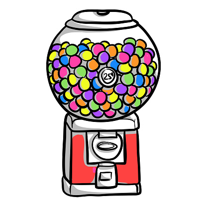 Bubble gum dispenser full of candy.  Sketch illustration in vector format.