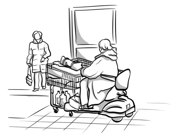 Vector illustration of Front Basket Wheelchair Sketch