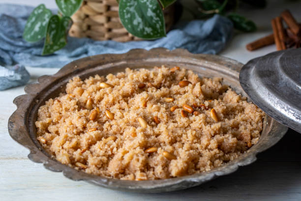 istock Traditional Turkish semolina sweet desert halva (Turkish name; irmik helvasi) 1595097160
