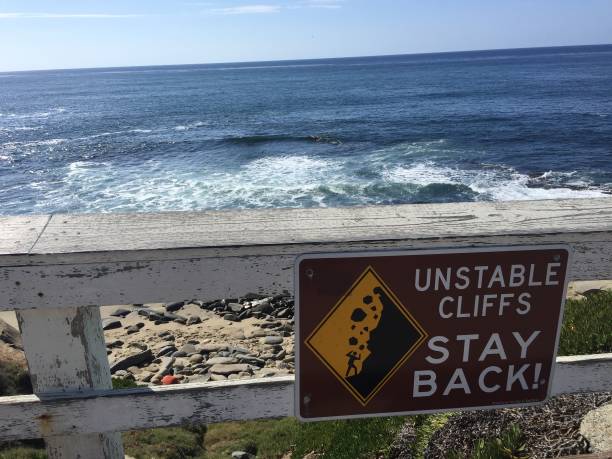 istock Unstable cliff sign in California. 1595111501