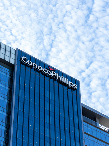 Houston, Texas, USA - March 2, 2022: ConocoPhillips World Headquarters in Houston. The ConocoPhillips Company is an American multinational corporation.