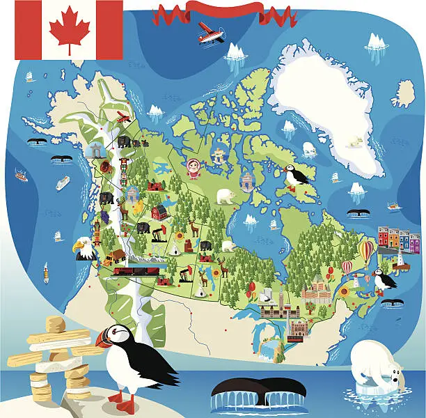 Vector illustration of Cartoon map of Canada