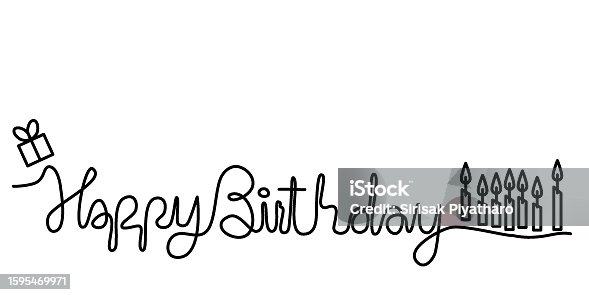 istock Hand-drawn lettering composition Line of happy birthday isolated on white background. 1595469971