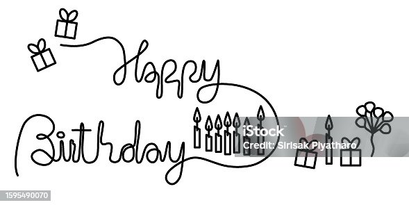 istock Hand-drawn lettering composition Line of happy birthday isolated on white background. 1595490070