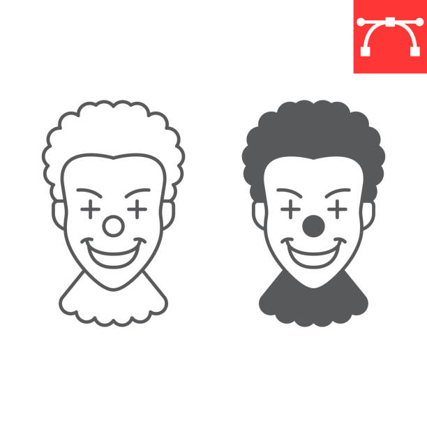 Clown line and glyph icon Clown line and glyph icon, halloween and holiday, joker vector icon, circus person vector graphics, editable stroke outline sign, eps 10. evil joker silhouette stock illustrations