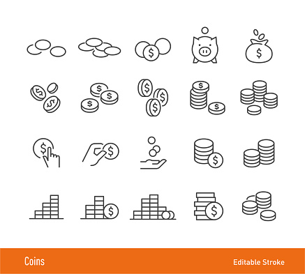 Coins Icons - Editable Stroke - Line Icon Series