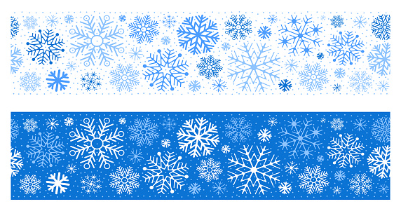 Set of winter seamless borders with snowflakes. Beautiful for any plain and chic elegance designs, seasonal banners, Christmas and New Year greeting card, package tape or wrapping paper. Vector