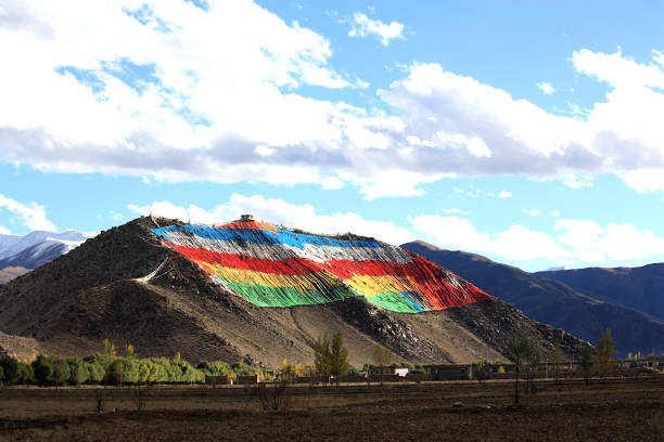 istock Hepori Hill, Tibet, covered with flags 1595721119