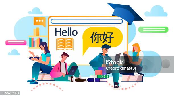 Elearning Language Students Learning Language On Laptop Online Education Elearning Concept ...