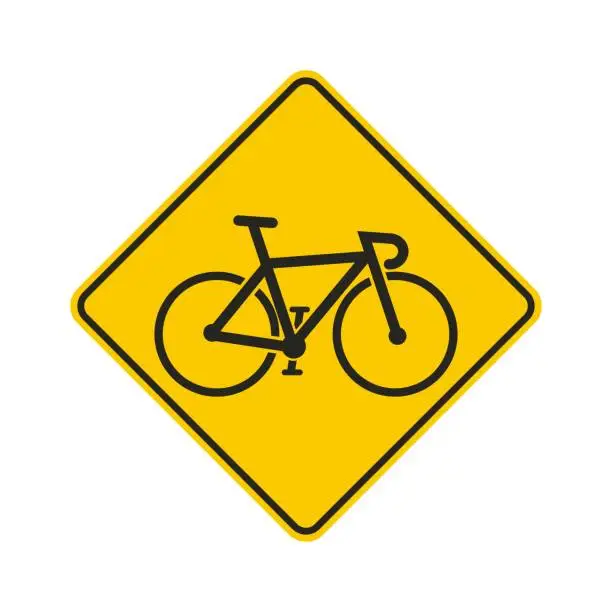 Vector illustration of Isolated printable bike lane, bicycle road line sign in square rectangle safety yellow format, with illustration vintage road bike