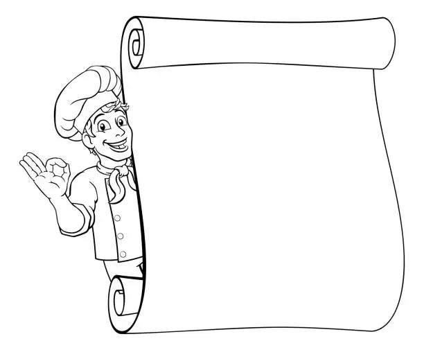 Vector illustration of Chef Cook Baker Cartoon Man Menu Sign Background