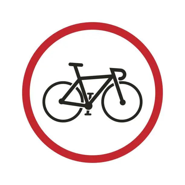 Vector illustration of Isolated printable bike lane, bicycle road line sign in round circle white red format, with illustration vintage road bike