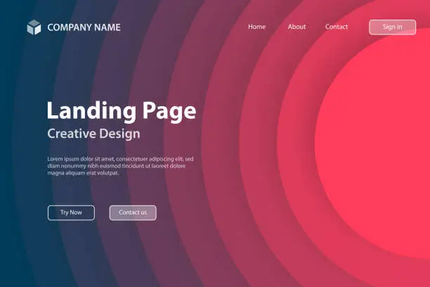 Vector illustration of Landing page Template - Abstract design with circles - Trendy Red Gradient
