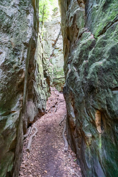 istock Hiking trail between a narrow groove between two rock formations 1595807412