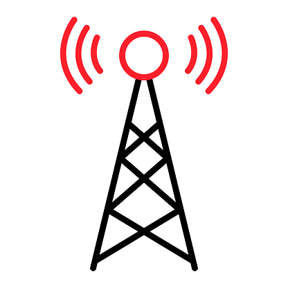 Signal tower icon, wireless technology network sign, antenna wave radio vector illustration .