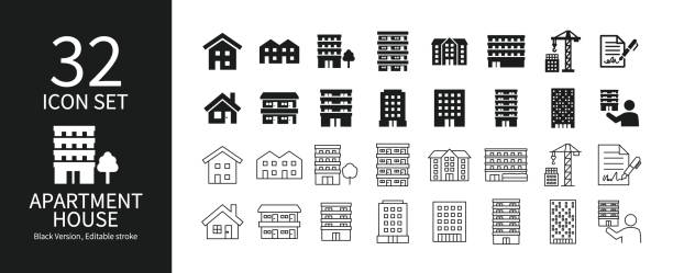 Icon set related to apartments Icon set related to apartments flat icons stock illustrations