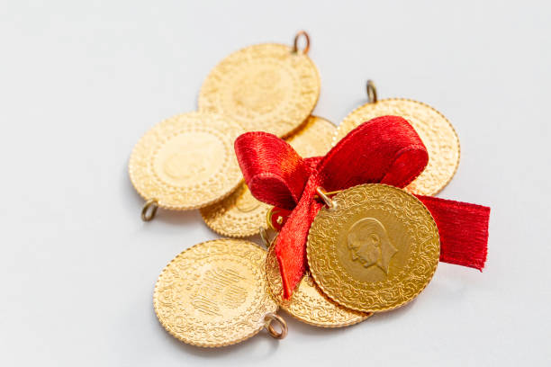 istock Traditional Turkish gold coins (Turkisn name; Ceyrek altin) 1595886920