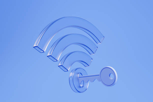 istock Blue wifi symbol with key 1595891639