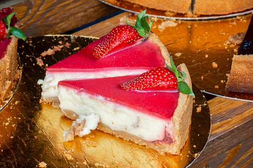 Delicious strawberry cheesecake on the plate