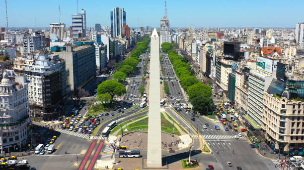 istock Summer / spring day in Buenos Aires. Obelisk and green letters BA 1595900952