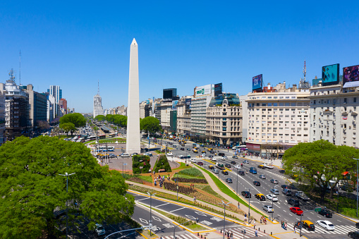 Summer day Buenos Aires obelisk and green letters BA