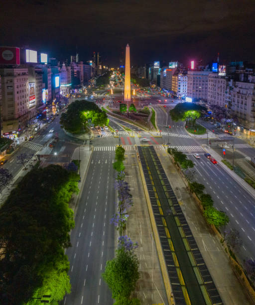 istock Obelisk landmark in Buenos Aires, by night 1595903409