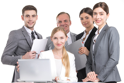 Group of business people office workers isolated on white background