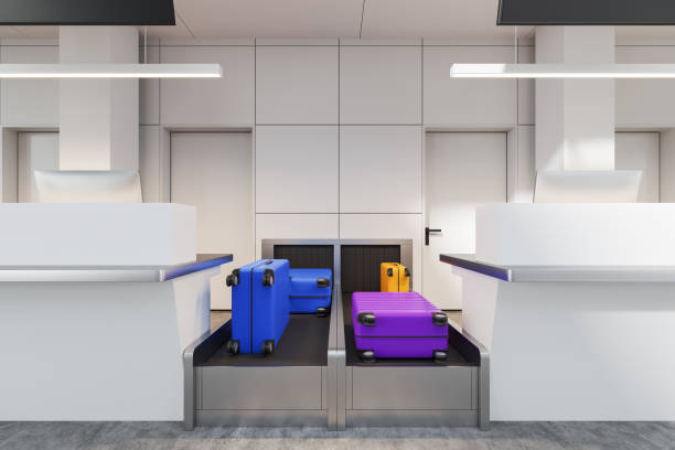 istock Airport interior with luggage conveyor belt 1595917055