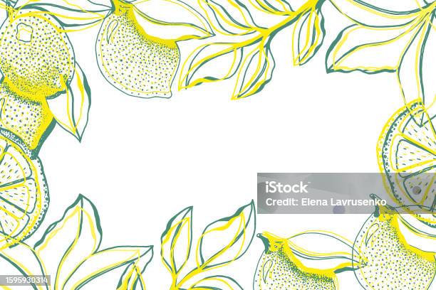 Lemon Colur Rectangle Greenery And Lemon Rectangle Frame Hand Drawn Lemon And Leaves And ...