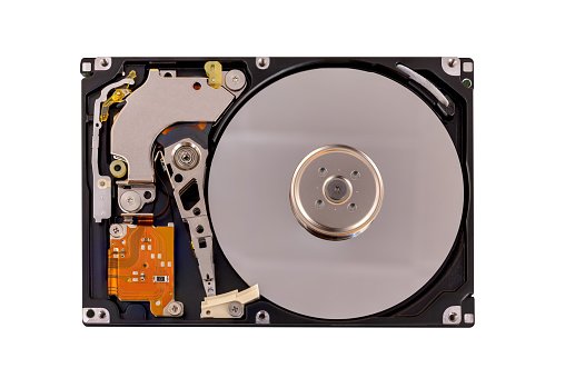 open hard disk drive isolated, transparent background