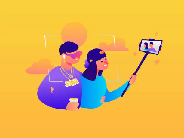 Vector illustration of Singer With Fan, Fan Selfie with a Celebrity