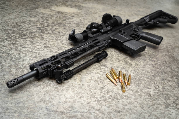 istock Tactical weapon. Sniper rifle with telescopic sight based on Ar 15. 1595973713